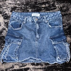 Wax Jean Blue Denim Mini Skirt with Cargo Pockets